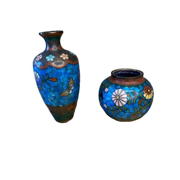 Japanese CLOISONNE Enamel on Bronze Vase & Ginger Jar Period Floral - Picture 1 of 15